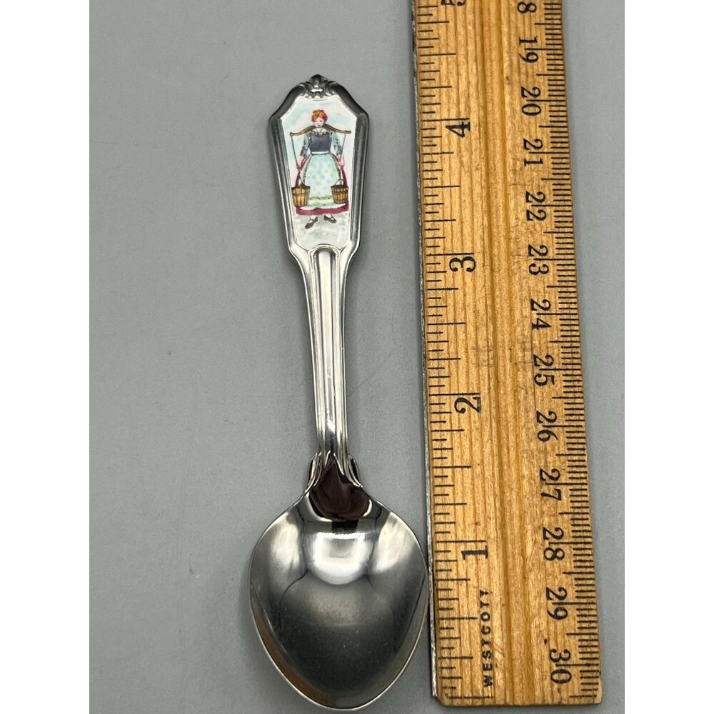 Vtg Stainless Sugar Spoon Enamel Handle German Woman Buckets Milkmaid - Picture 6 of 8